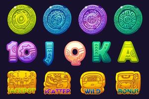 Set of 12 slot symbols Mayan or Aztec theme. Ui element for your gambling. Icons for 2D Games and Casino or Slots. Graphic elements for the development of slot machines vector