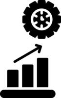 A black and white icon of a gear and bar graph vector