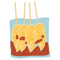 Telur Gulung, Rolled Egg Omelette with Skewers with sauce vector