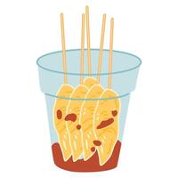 Telur Gulung, Rolled Egg Omelette with Skewers in plastic cup vector