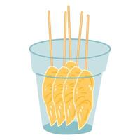 Telur Gulung, Rolled Egg Omelette with Skewers in cup vector