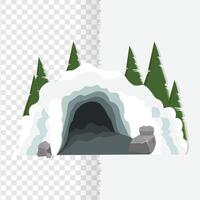 Cartoon snowy frozen cave with trees illustration icon artwork isolated on background eps 10 vector