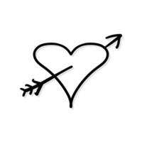 Hand drawn heart shape with arrow, icon or symbol heart in doodle style illustration eps 10 vector