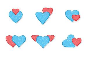 Set of colorful heart isolated hand drawn heart doddles illustration isolated on white background vector