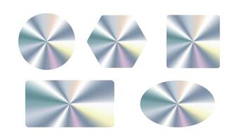 Holographic shimmering stickers pack. Holographic iridescent shiny textured stickers for product guarantee. Holographic labels with silver texture vector
