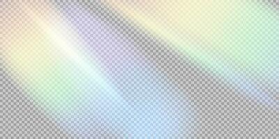 Light flare reflection. Light ray background. Rainbow stripes, refraction of light, sun glare. Rainbow lights, streak overlay. vector