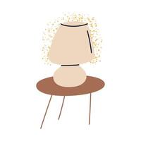 Trendy mushroom shaped bedside lamp on round table. illustration in flat style. Cozy lighting perfect for interior design, relaxation, and creating warm home atmosphere vector