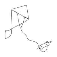 One line drawing illustration of boy playing kite. vector