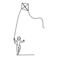 Children's drawing of smiling children with kite vector