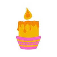 simple short thick wax candle burns in the candlestick vector