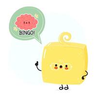 Butter with speech bubble and brain character. hand drawn cartoon kawaii character illustration. Isolated white background. Butter poster and brain vector