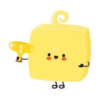 Cute funny Butter hold gold trophy cup. hand drawn cartoon kawaii character illustration icon. Isolated on white background. Butter with winner trophy cup vector