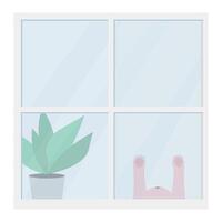 Cat trying to reach the window. Flat illustration. vector