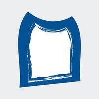 a stylized blue shape that resembles a frame or a label. The top part is rounded, while the sides taper down to a wider base, creating a unique silhouette. vector