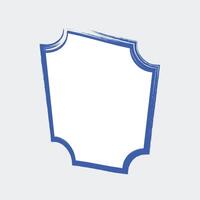a decorative blank shield-shaped frame. The outline of the frame is colored in a bold blue, with a slightly textured or brushstroke effect vector