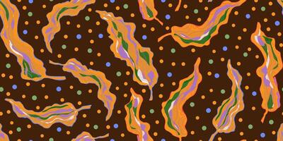 a pattern with colorful, abstract shapes on a brown background vector