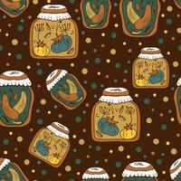 a pattern with jars and food in them vector