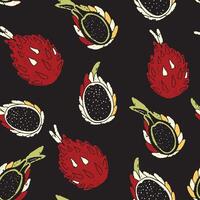 a black and red fruit pattern on a black background vector