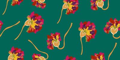 a pattern with colorful flowers on a green background vector