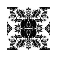 a black and white pattern with flowers and leaves vector