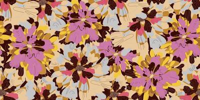 a pattern with flowers in brown, pink and yellow vector