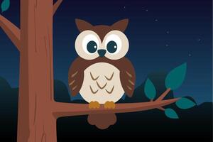 An owl on a tree branch at night vector