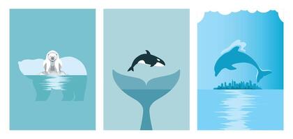Three banners with animals and a whale vector