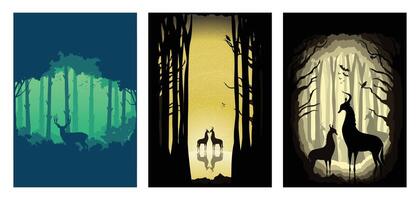 Three banners with deer in the forest vector