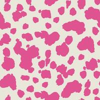 Abstract pink on White cow or giraffe spots seamless pattern. Hot pink organic blob shapes on saturated beige background. Hand drawn trendy vivid minimalist safari print for Textile, Fabric, Wrapping vector