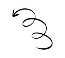 Hand drawn Spiral Curved Arrow Illustration. Black design element isolated on white background vector