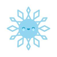Smiling blue snowflake emoji icon. Winter time. Happy holiday. Cartoon style. Simple flat design. illustration vector