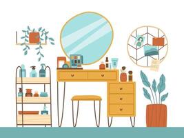 Vanity table with cosmetics in the interior vector