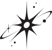 Line icon of star. Y2k shiny element. Sparkles and glitter symbol. Retro graphic of minimal figure. Magic black twinkles sun and moon with cosmic orbits png