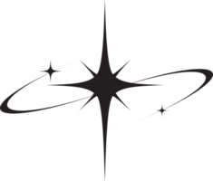 Y2k icon of star shape Shiny glitter element. Abstract retro minimal twinkles with cosmic orbit. Minimal modern futuristic figure png