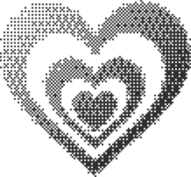 Bitmap pattern abstract heart shape. Halftone gradient element. Y2k graphic abstract icon. Dither noisy grunge texture. Symbol of love png