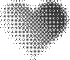 Bitmap pixel arcade game effect. Hearts y2k halftone pattern shape. Dither aesthetic gradient glow icon. 2000s design grainy illustration png