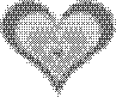 Pixel pattern heart. Bitmap dotted texture symbols of love. Retro design element with color gradation. Y2k grainy digits halftone shape. Valentine day grunge figures png