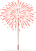 A vibrant illustration of a red firework exploding upwards, showcasing its radiant rays and sparkling sparks against a transparent background. png