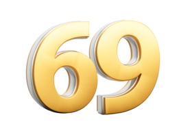 3D Golden Shiny Number 69 Sixty Nine With Silver Outline 3D Illustration png