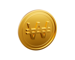 3d Golden Shiny Rounded Korean Won Coin 3d Illustration png