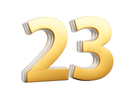 3D Golden Shiny Number 23 Twenty Three With Silver Outline 3D Illustration png