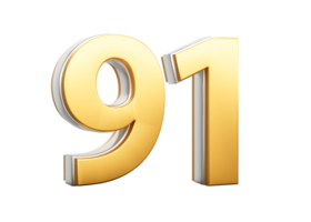 3D Golden Shiny Number 91 Ninety One With Silver Outline 3D Illustration png