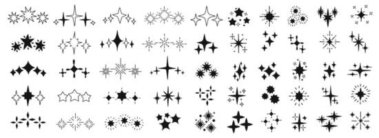 Star doodles featuring various glittering sparkles and silhouettes, ideal for decorating crafts or enhancing creative projects with a cosmic vibe vector