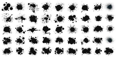 Black ink drops and paint splashes creates a captivating display of grunge textures, perfect for artistic projects and designs vector