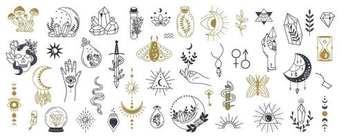 Witchcraft symbols that encompass a variety of mystical elements. Each design reflects themes of nature, magic, and spirituality, perfect for creative projects vector