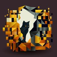 cat in abstract art style, cube style for poster, banner or background, illustration vector
