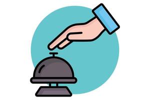 Desk bell icon. colored outline icon style. hand with bell. icon related to reception. hotel elements illustration vector