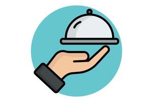 Room service icon. colored outline icon style. hand with serving food. icon related to reception. hotel elements illustration vector