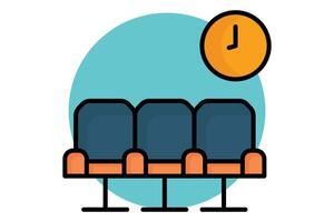 Lobby icon. colored outline icon style. chair with clock. icon related to reception. hotel elements illustration vector