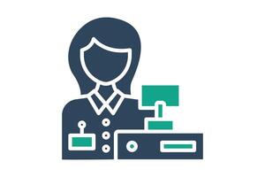 Cashier icon. solid icon style. women with payment machine. icon related to services. hotel elements illustration vector